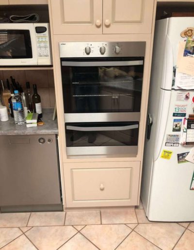 After - a new install stainless steel oven with stainless steel trim on bottom - in Norwood