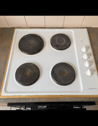 Old cooktop out cut bench top & fit stainless steel trim kit for new Chef cooktop at Oakden today